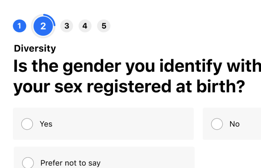 Sign-up diversity questions screenshot